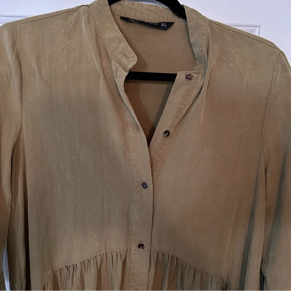 Zara Womens Shirt Dress Peplum Olive Green Roll Tab Sleeve Size S